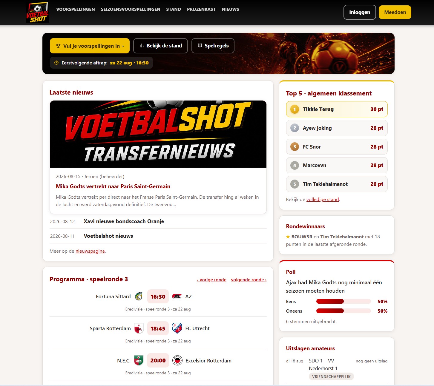 Voetbalshot.nl — Eredivisie-voorspelspel